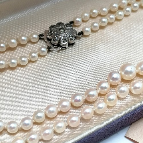 748 - Lotus double strand of cultured pearls with silver clasp (38cm) in original retail box with purchase... 