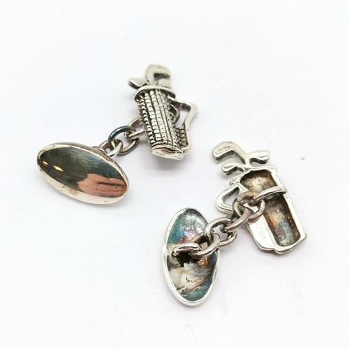 764 - Silver pair of cufflinks in the form of a golf bag with clubs in Murray Ward retail box - SOLD ON BE... 