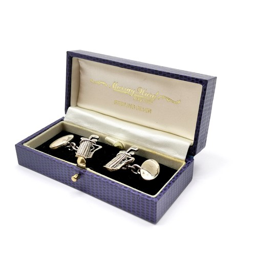 764 - Silver pair of cufflinks in the form of a golf bag with clubs in Murray Ward retail box - SOLD ON BE... 