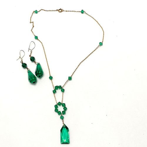 774 - Vintage green Austrian crystal 36cm necklace with matched earrings t/w 4 x malachite eggs etc