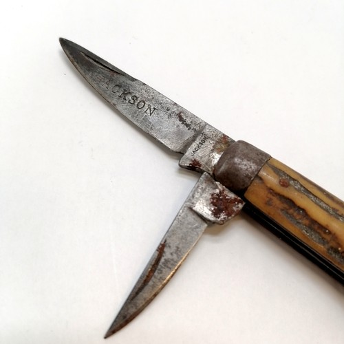 110 - 4 x antique penknives inc Jackson with stag antler panels to body (15.5cm long extended), Charlson &... 