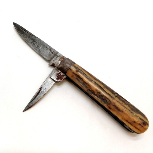 110 - 4 x antique penknives inc Jackson with stag antler panels to body (15.5cm long extended), Charlson &... 