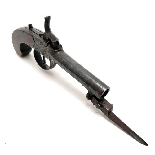 111 - 19th century percussion pistol with spring spike bayonet by Smith (London) - has proof marks to unsc... 