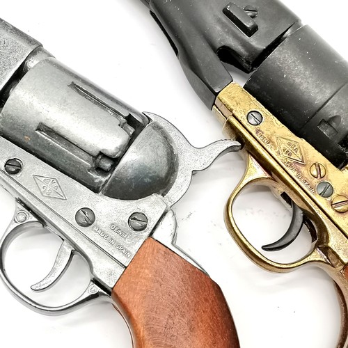 113 - 4 replica American pistols -3 by Denix made in Spain T/W a brass shot flask 21.5cm long etc.