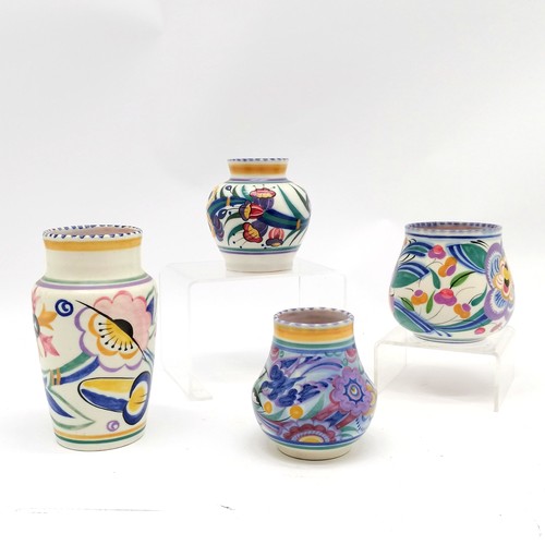 132 - 4 x Poole England pottery vases i) blue-bird #116/PB decorated by Phyllis Ryall (Randall 1928-37) ii... 