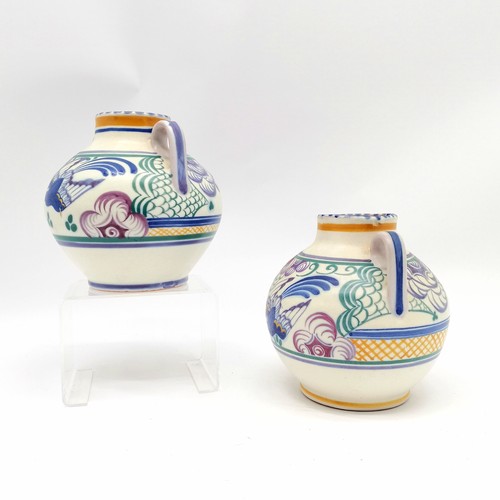 142 - Pair of Carter Stabler Adams Ltd. Poole Pottery blue-bird squat 2 handled vases #202/PN & marked U.M... 