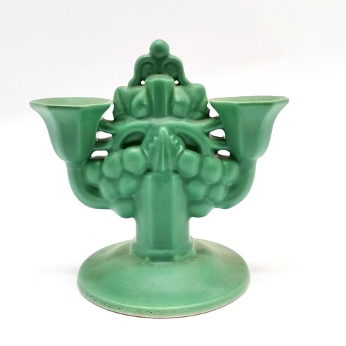 155 - Carter Stabler & Adams Poole pottery green 2 branch candelabra #964 designed by John Adams - 16cm hi... 