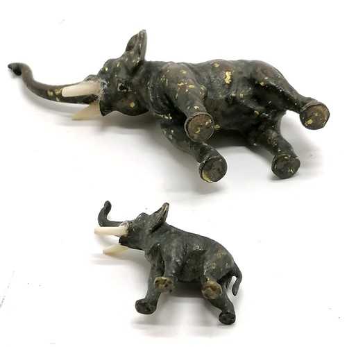 159 - 3 x cold painted bronze studies of elephants - largest 11cm across x 7cm high ~ slight paint losses