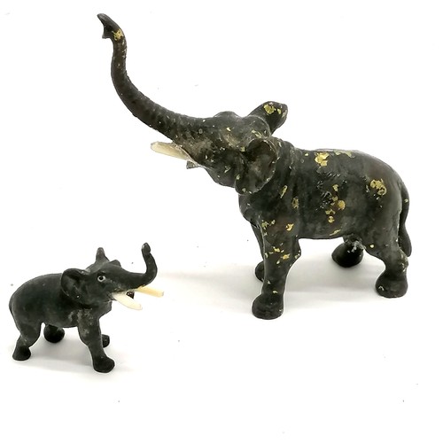 159 - 3 x cold painted bronze studies of elephants - largest 11cm across x 7cm high ~ slight paint losses