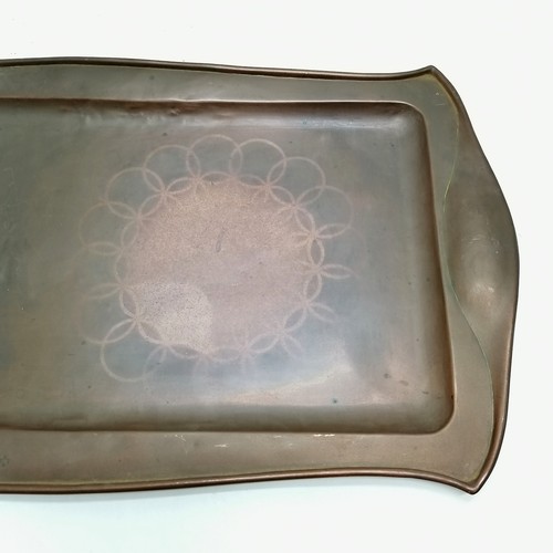 165 - Keswick School of Industrial Arts Art Nouveau copper tray - 59cm x 29cm  and has some dents and need... 