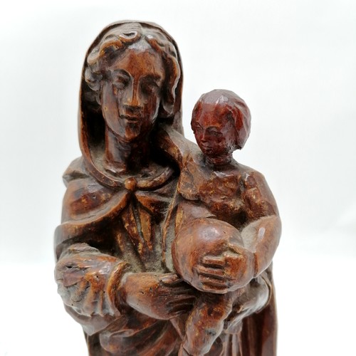 166 - Antique hand carved wooden figure of Madonna and child - 32cm high ~ childs head has old repair