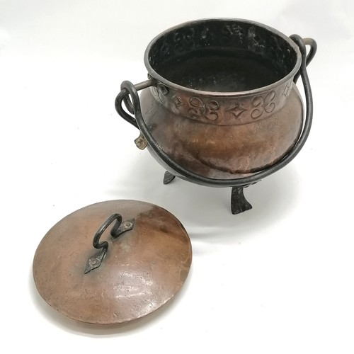 171 - Goardere Arts & Crafts copper lidded cauldron with iron fittings - 32cm high & 22cm diameter