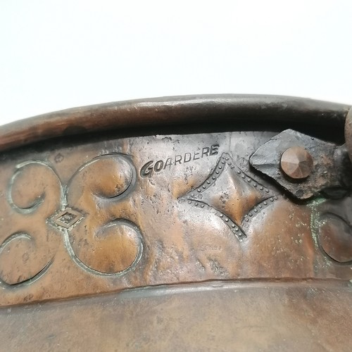 171 - Goardere Arts & Crafts copper lidded cauldron with iron fittings - 32cm high & 22cm diameter