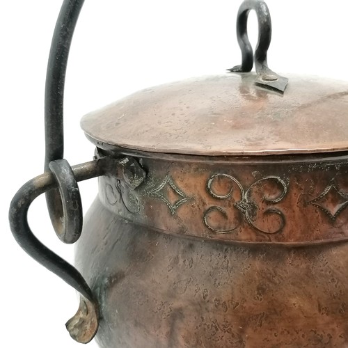 171 - Goardere Arts & Crafts copper lidded cauldron with iron fittings - 32cm high & 22cm diameter