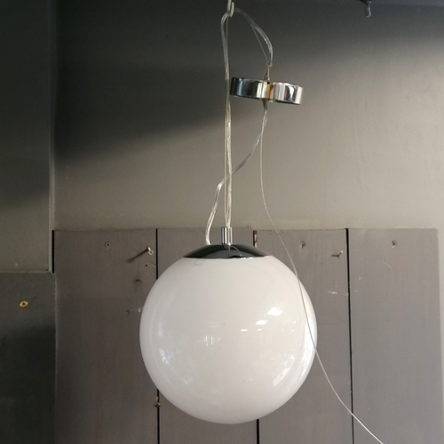 193 - Contemporary chrome and white glass globe ceiling light approximately  26cm diameter