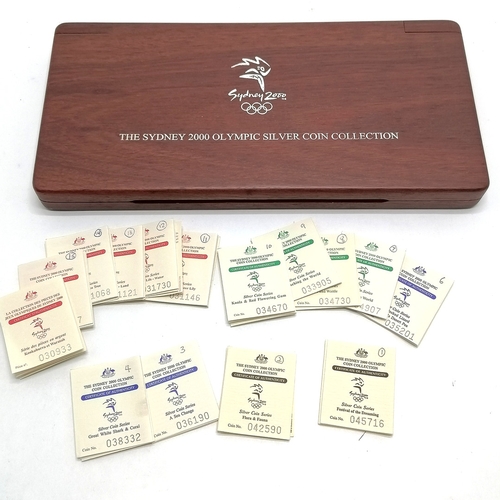 195 - Australia 2000 Sydney Olympics set of 16 silver proof $5 coins in wooden case - 34cm x 17cm x 3cm an... 