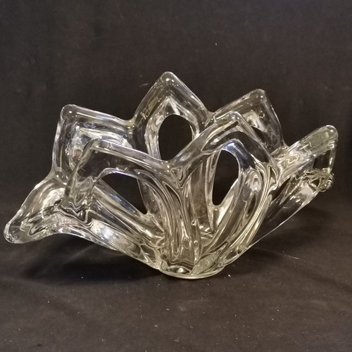 199 - Vintage Art glass vase 36cm long x 18.5cm high T/W glass swan figures  - no obvious damage