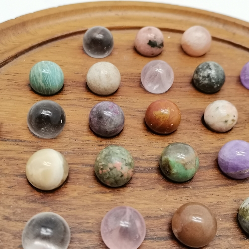 201 - Vintage solitaire board with hardstone marbles - board measures 19cm diameter t/w boxed dominos, dic... 