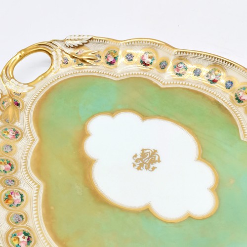 202 - Antique porcelain 2 handle tray with profuse gilt border and hand painted floral detail with retaile... 