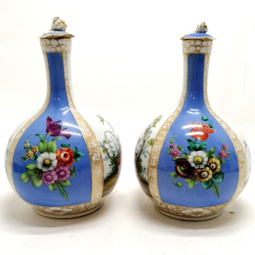 205 - Antique Continental pair of lidded vases with figural / floral panel detail with AR marks to base - ... 