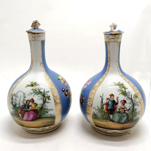 205 - Antique Continental pair of lidded vases with figural / floral panel detail with AR marks to base - ... 