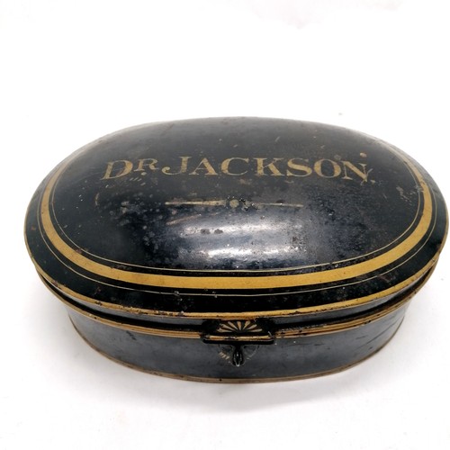 208 - Antique Dr Jackson japanned oval wig tin box by Ede & Son (London robe makers) - 26cm x 18cm x 10.5c... 