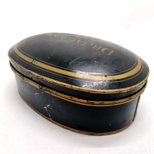 208 - Antique Dr Jackson japanned oval wig tin box by Ede & Son (London robe makers) - 26cm x 18cm x 10.5c... 