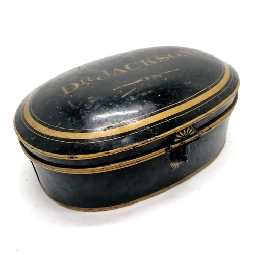 208 - Antique Dr Jackson japanned oval wig tin box by Ede & Son (London robe makers) - 26cm x 18cm x 10.5c... 