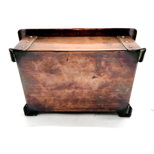 209 - Arts & Crafts copper box with wooden lining and enamel detail to lid - 15cm x 11cm x 5cm ~ enamel a/... 