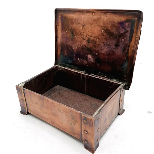 209 - Arts & Crafts copper box with wooden lining and enamel detail to lid - 15cm x 11cm x 5cm ~ enamel a/... 