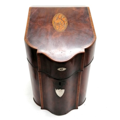 217 - Antique flame mahogany veneered knife box with inlaid detail - 36cm high x 24cm wide x 28cm deep ~ a... 