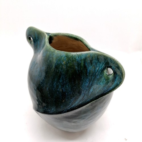 219 - Studio pottery vase with green/blue glaze - 23cm tall - no obvious damage