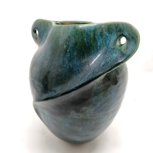 219 - Studio pottery vase with green/blue glaze - 23cm tall - no obvious damage