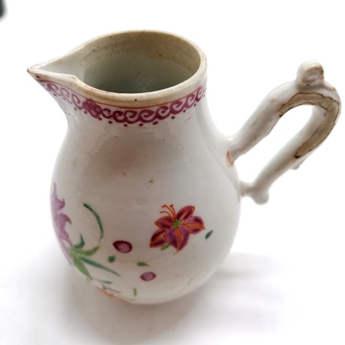 221 - Antique english sparrow beak jug with hand painted decoration - 10.5cm high and has losses to the gl... 