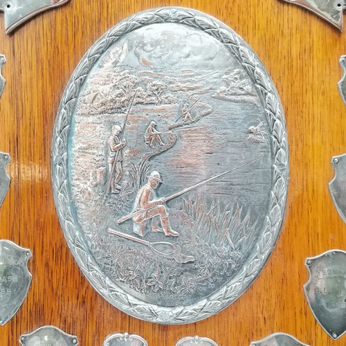 231 - SE and West Somerset Federation mahogany trophy shield with with Angling Association silver plated p... 