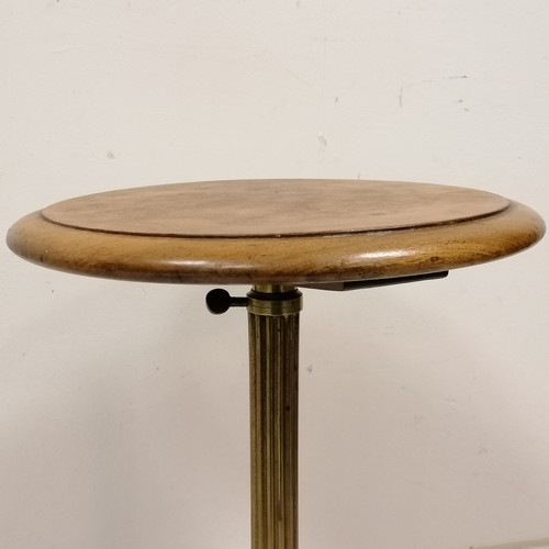 246 - Antique pedestal adjustable stand with wooden burr walnut top - 70cm high x 36.5cm diameter