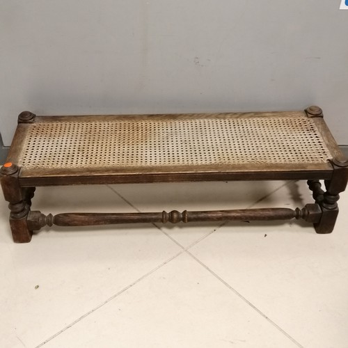 248 - Antique long oak cane topped footstool - 91.5cm long x 30cm wide x 25cm high