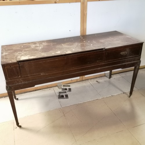 249 - Antique converted mahogany cased spinet as a bureau/desk - needs restoration - 160cm long x 59cm dee... 