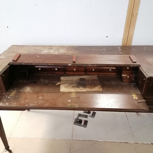 249 - Antique converted mahogany cased spinet as a bureau/desk - needs restoration - 160cm long x 59cm dee... 