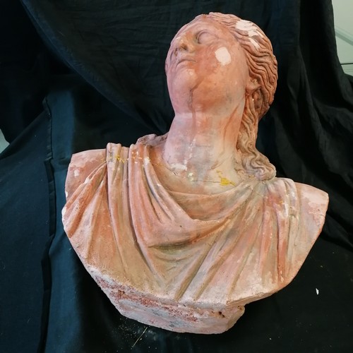 255 - Large classical plaster bust of a woman in the antique style - in 2 pieces total height  68cm x 58cm... 