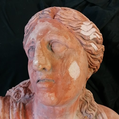 255 - Large classical plaster bust of a woman in the antique style - in 2 pieces total height  68cm x 58cm... 