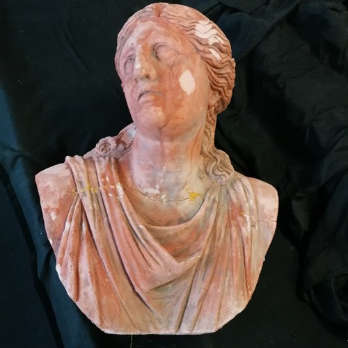 255 - Large classical plaster bust of a woman in the antique style - in 2 pieces total height  68cm x 58cm... 