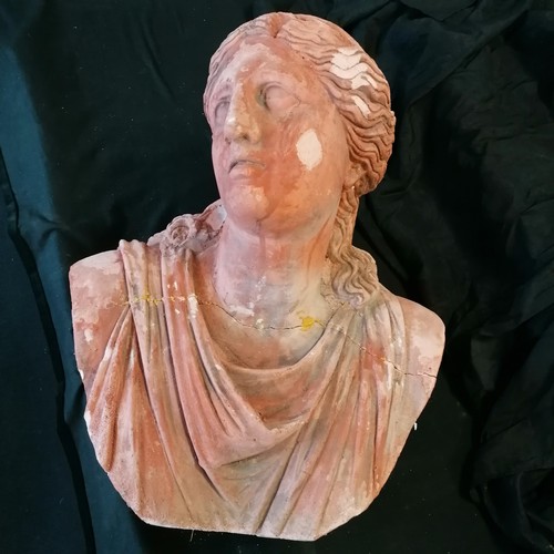 255 - Large classical plaster bust of a woman in the antique style - in 2 pieces total height  68cm x 58cm... 