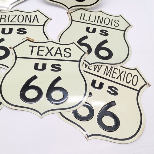 260 - 7 x USA Route 66 vintage state signs - 29cm x 28.5cm. - some wear