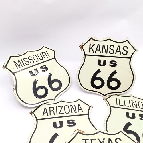 260 - 7 x USA Route 66 vintage state signs - 29cm x 28.5cm. - some wear