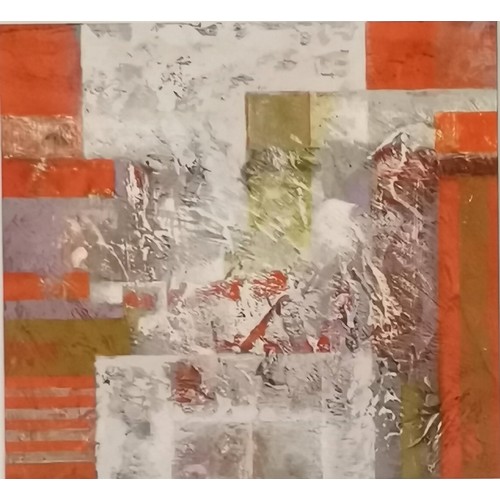 267 - Sheila Tolley RWA Abstract mixed media framed painting with labels to the reverse - frame 37cm x 34c... 