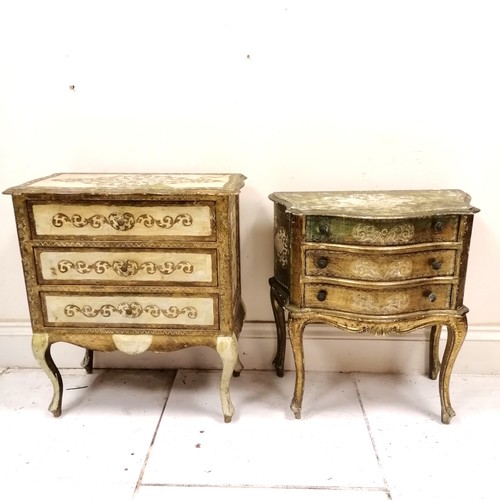 287 - 2 vintage French painted small drawer units/bedside tables - both have losses to the paint finish - ... 