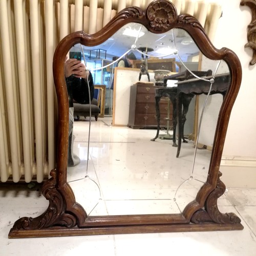 300 - Antique continental mahogany framed overmantel mirror with etched detail to the glass - 94cm wide x ... 