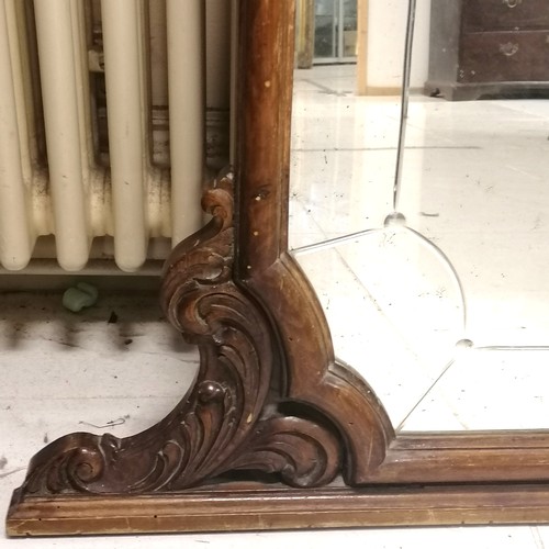 300 - Antique continental mahogany framed overmantel mirror with etched detail to the glass - 94cm wide x ... 