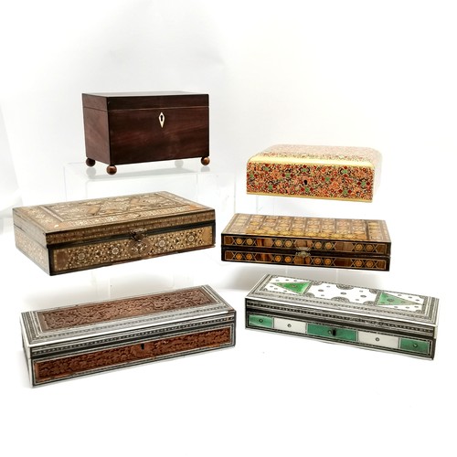 310 - 6 x boxes inc kashmiri hand decorated (25cm x 17.5cm x 9cm) etc - some slight a/f